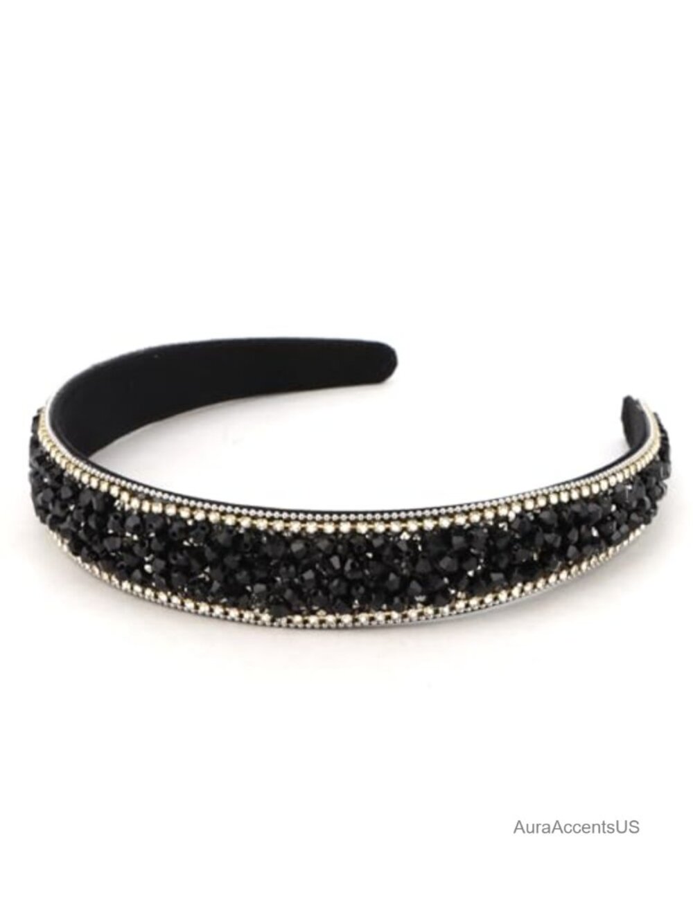 Rhinestone Headband Wide Bling Beaded Non-Slip Hair Accessory